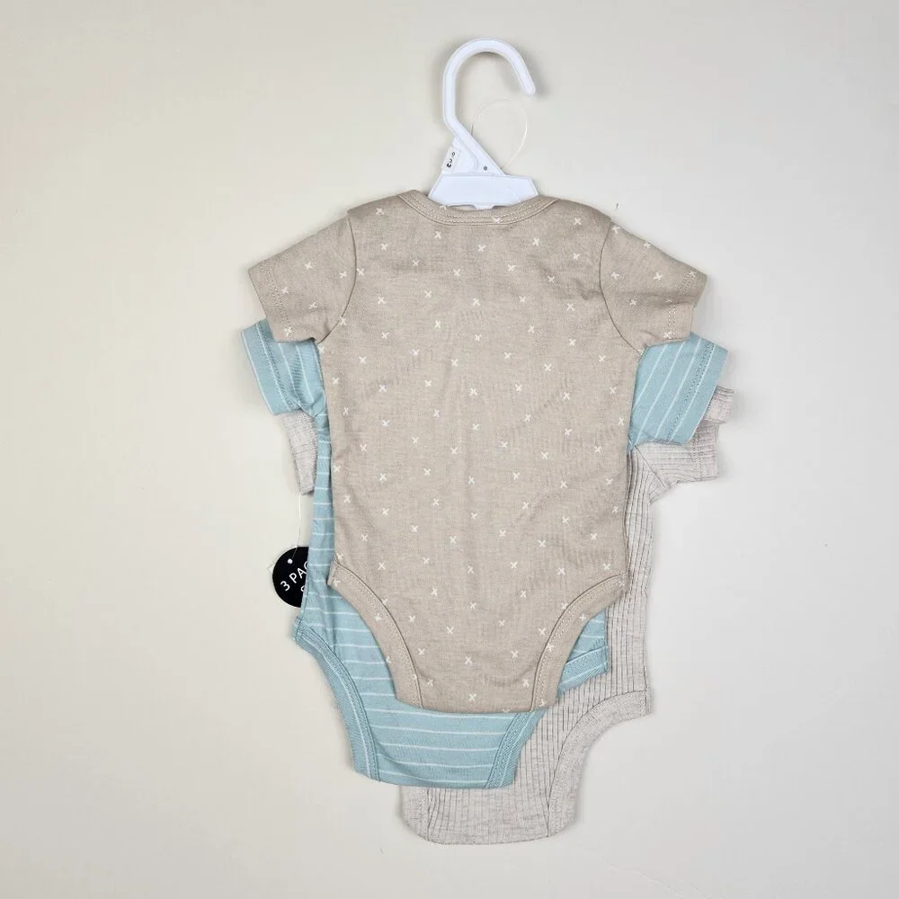 NWT Nicole Miller 3 Pack Short Sleeve Onesie Bodysuit Creepers sz 0-3 months